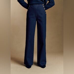 SEZANE - MARINO TROUSERS - Women's Navy Blue Wide-Leg Jeans